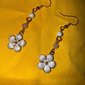 Handcrafted Elegant Gold and White Floral Earrings